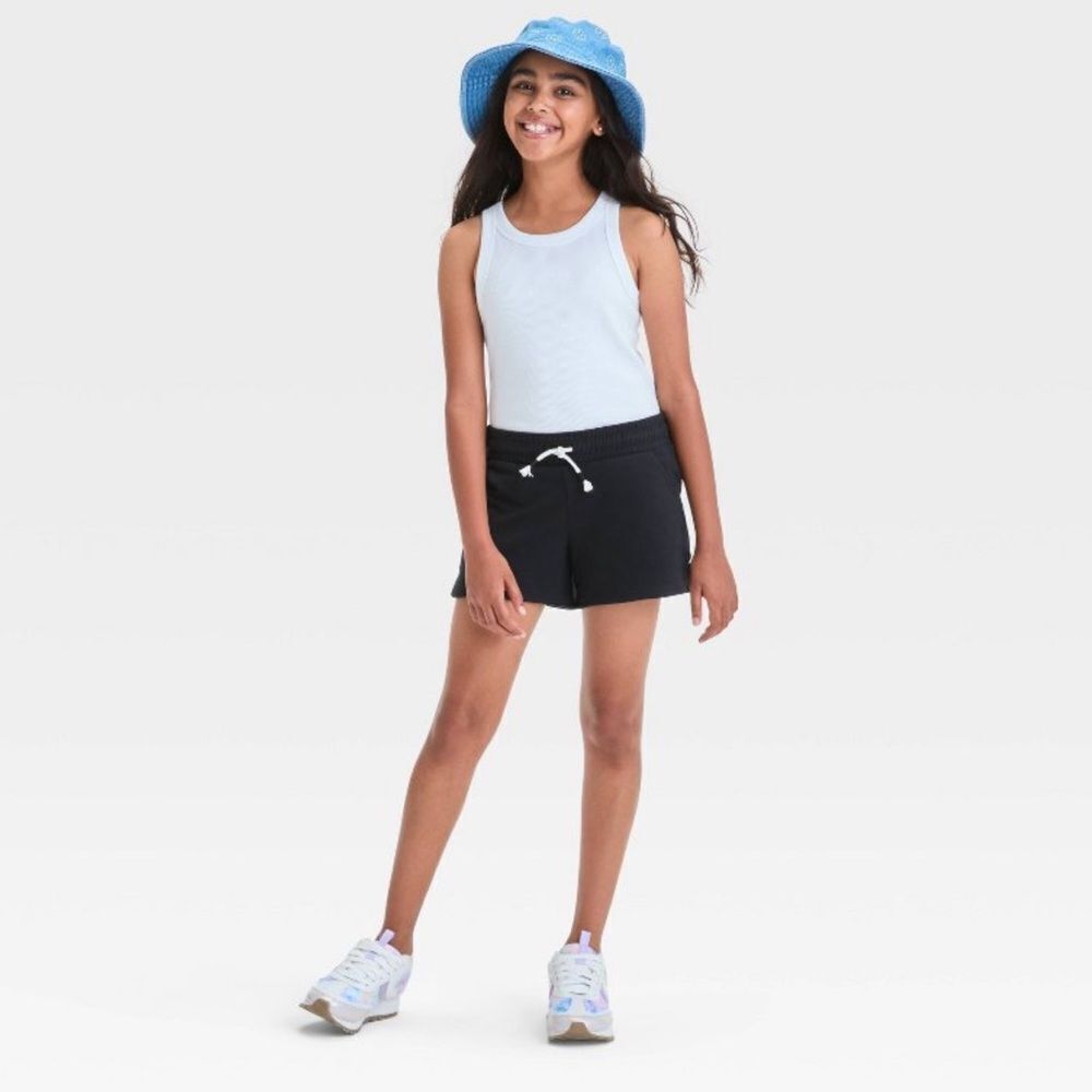 NWT Cat & Jack pull on knit drawstring shorts elastic waist turn back hem